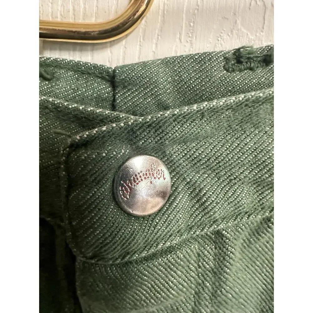 70s Wrangler Misses Jeans Green Denim Snap Button Wide Leg Flare Slim Sz 18 30w - Picture 5 of 9